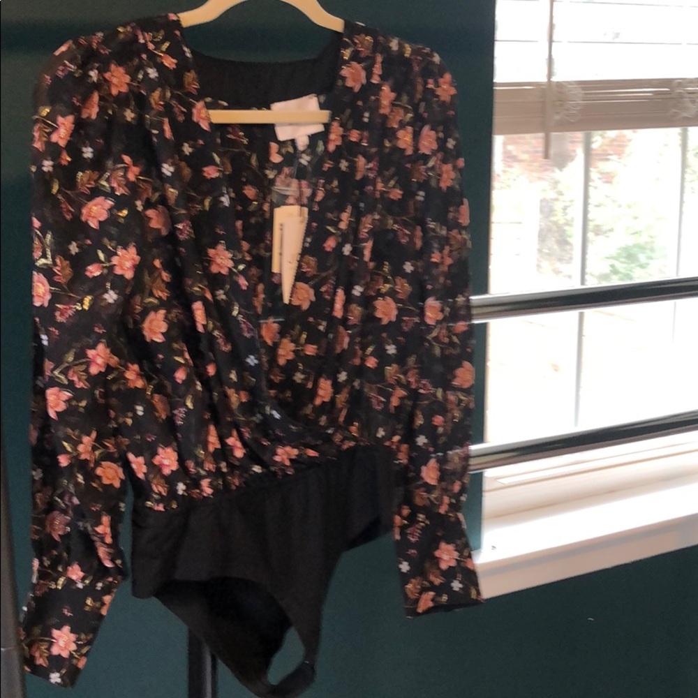 J.O.A. Sheer floral bodysuit
